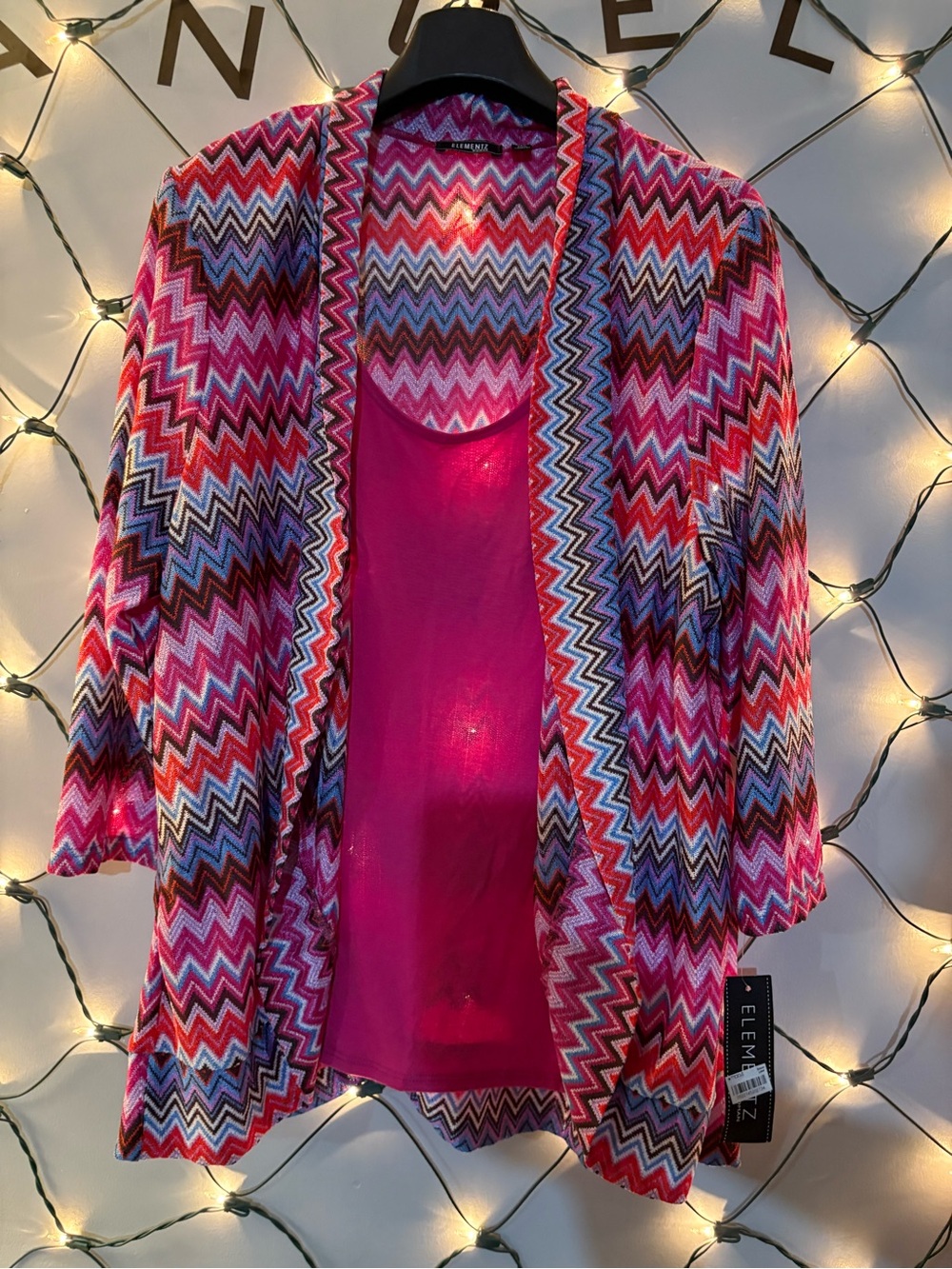 Elementz‎ Pink Chevron Knit Top with Blue and Purple Accents #1898